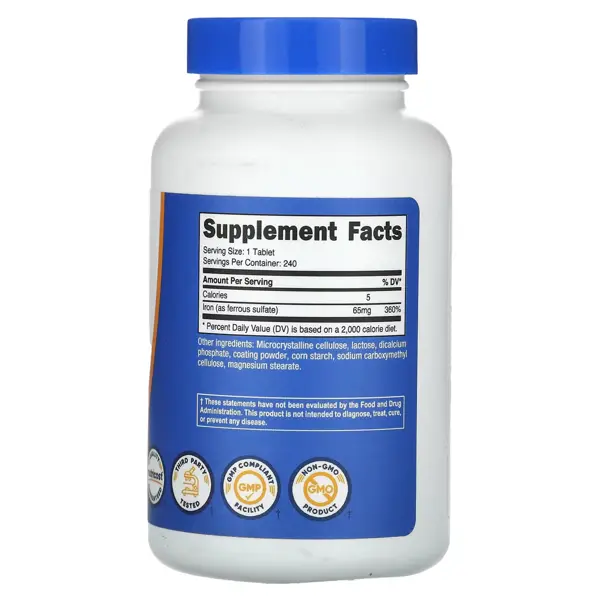 Nutricost Iron as Ferrous Sulfate 65 mg Tablets